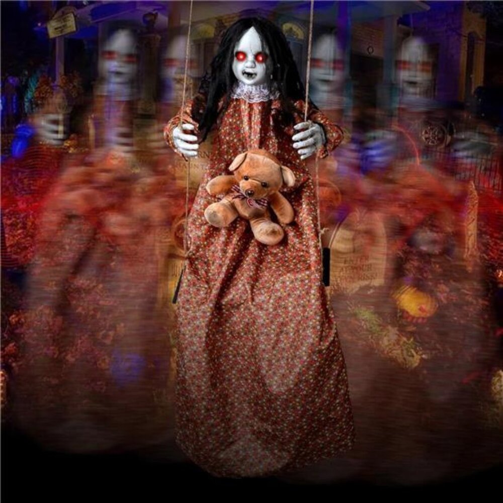 3.75 Ft Scary Halloween Decorations Hanging Swinging Girl With Sound & Touch